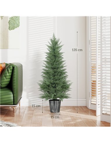 HOMCOM 135cm Artificial Cypress Trees Set of 2, UV Resistant Artificial Plants with Decorative Pot, Fake Plants for Indoor Outdo