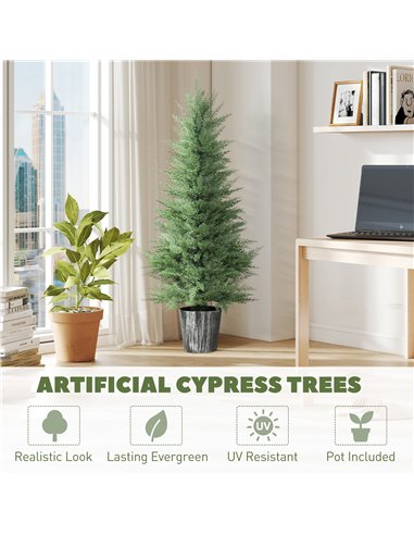 HOMCOM 135cm Artificial Cypress Trees Set of 2, UV Resistant Artificial Plants with Decorative Pot, Fake Plants for Indoor Outdo