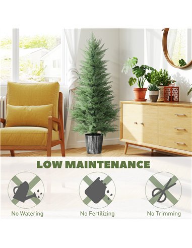 HOMCOM 135cm Artificial Cypress Trees Set of 2, UV Resistant Artificial Plants with Decorative Pot, Fake Plants for Indoor Outdo