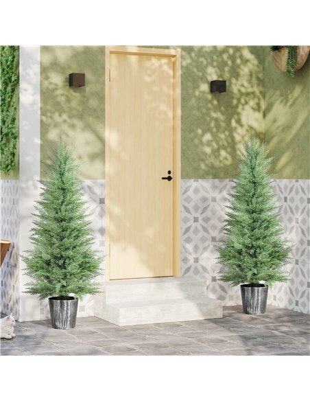 HOMCOM 135cm Artificial Cypress Trees Set of 2, UV Resistant Artificial Plants with Decorative Pot, Fake Plants for Indoor Outdo - pic 169094 | FastDaddyshop