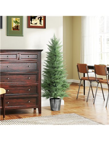 HOMCOM 135cm Artificial Cypress Trees Set of 2, UV Resistant Artificial Plants with Decorative Pot, Fake Plants for Indoor Outdo