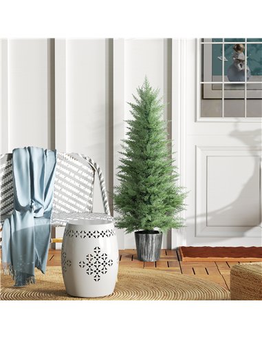 HOMCOM 135cm Artificial Cypress Trees Set of 2, UV Resistant Artificial Plants with Decorative Pot, Fake Plants for Indoor Outdo