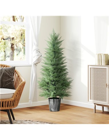 HOMCOM 135cm Artificial Cypress Trees Set of 2, UV Resistant Artificial Plants with Decorative Pot, Fake Plants for Indoor Outdo