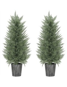 HOMCOM 90cm Artificial Cypress Trees Set of 2, UV Resistant Artificial Plants with Decorative Pot, Fake Plants for Indoor Outdoo