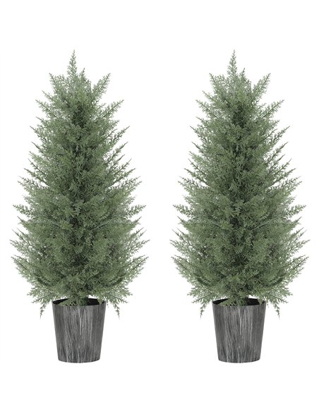 HOMCOM 90cm Artificial Cypress Trees Set of 2, UV Resistant Artificial Plants with Decorative Pot, Fake Plants for Indoor Outdoo - pic 169098 | FastDaddyshop