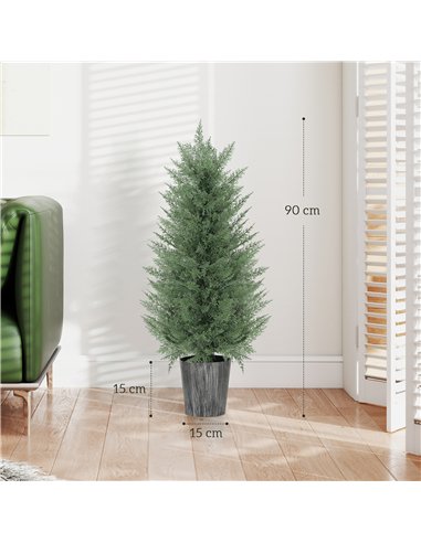 HOMCOM 90cm Artificial Cypress Trees Set of 2, UV Resistant Artificial Plants with Decorative Pot, Fake Plants for Indoor Outdoo