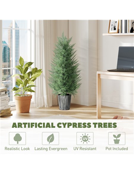 HOMCOM 90cm Artificial Cypress Trees Set of 2, UV Resistant Artificial Plants with Decorative Pot, Fake Plants for Indoor Outdoo - pic 169101 | FastDaddyshop