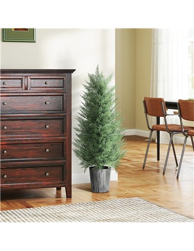 HOMCOM 90cm Artificial Cypress Trees Set of 2, UV Resistant Artificial Plants with Decorative Pot, Fake Plants for Indoor Outdoo