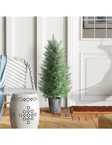 HOMCOM 90cm Artificial Cypress Trees Set of 2, UV Resistant Artificial Plants with Decorative Pot, Fake Plants for Indoor Outdoo - pic 169105 | FastDaddyshop