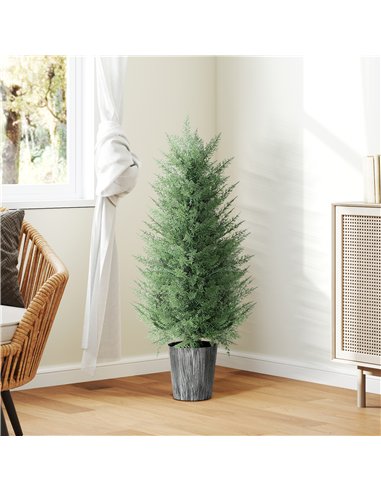 HOMCOM 90cm Artificial Cypress Trees Set of 2, UV Resistant Artificial Plants with Decorative Pot, Fake Plants for Indoor Outdoo
