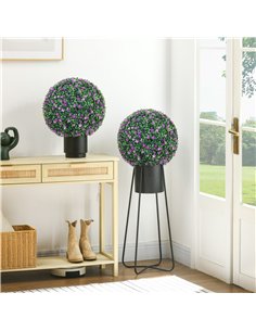 HOMCOM Set of Two Artificial Boxwood Balls Plants - Purple 2