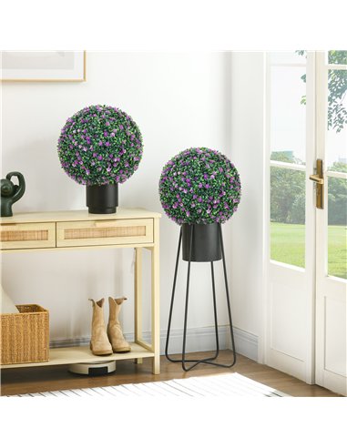 HOMCOM Set of Two Artificial Boxwood Balls Plants - Purple