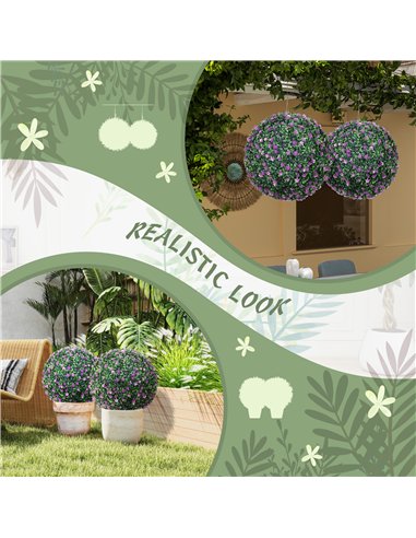 HOMCOM Set of Two Artificial Boxwood Balls Plants - Purple