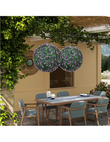 HOMCOM Set of Two Artificial Boxwood Balls Plants - Purple