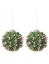 HOMCOM Set of 2 Artificial Plant Topiary Balls, UV-protected Fake Decorative Plants, Pink
