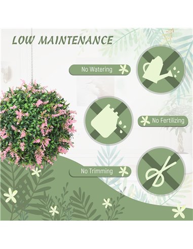 HOMCOM Set of 2 Artificial Plant Topiary Balls, UV-protected Fake Decorative Plants, Pink
