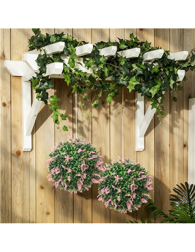 HOMCOM Set of 2 Artificial Plant Topiary Balls, UV-protected Fake Decorative Plants, Pink