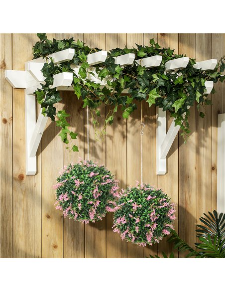HOMCOM Set of 2 Artificial Plant Topiary Balls, UV-protected Fake Decorative Plants, Pink - pic 169131 | FastDaddyshop