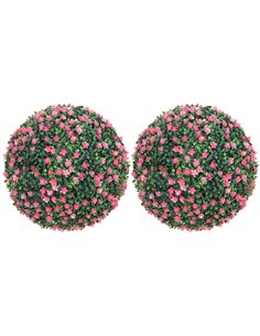 HOMCOM Set of Two Artificial Boxwood Balls Plants - Pink