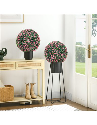 HOMCOM Set of Two Artificial Boxwood Balls Plants - Pink