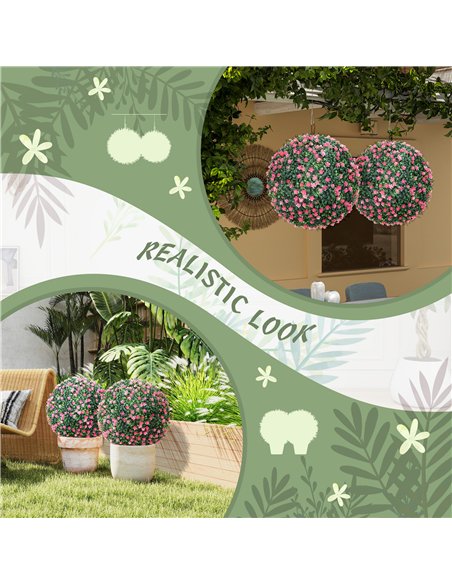 HOMCOM Set of Two Artificial Boxwood Balls Plants - Pink - pic 169137 | FastDaddyshop