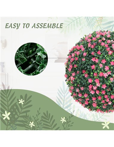 HOMCOM Set of Two Artificial Boxwood Balls Plants - Pink