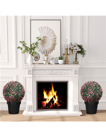 HOMCOM Set of Two Artificial Boxwood Balls Plants - Pink - pic 169140 | FastDaddyshop