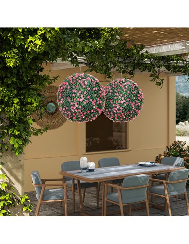 HOMCOM Set of Two Artificial Boxwood Balls Plants - Pink