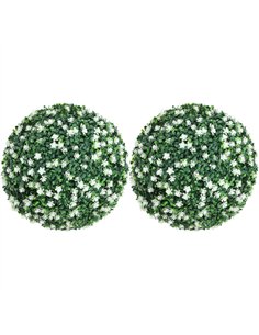 HOMCOM Set of Two Artificial Boxwood Balls Plants - White