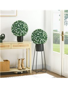 HOMCOM Set of Two Artificial Boxwood Balls Plants - White 2