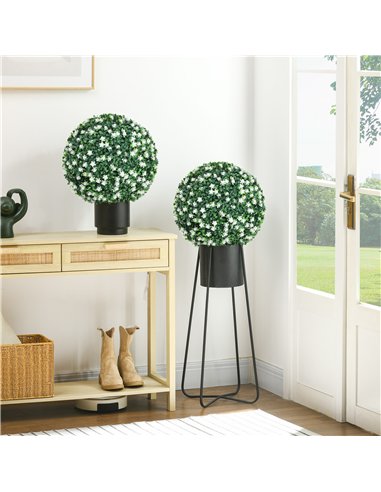 HOMCOM Set of Two Artificial Boxwood Balls Plants - White