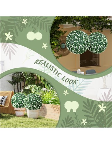 HOMCOM Set of Two Artificial Boxwood Balls Plants - White
