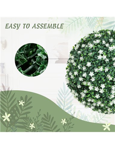 HOMCOM Set of Two Artificial Boxwood Balls Plants - White