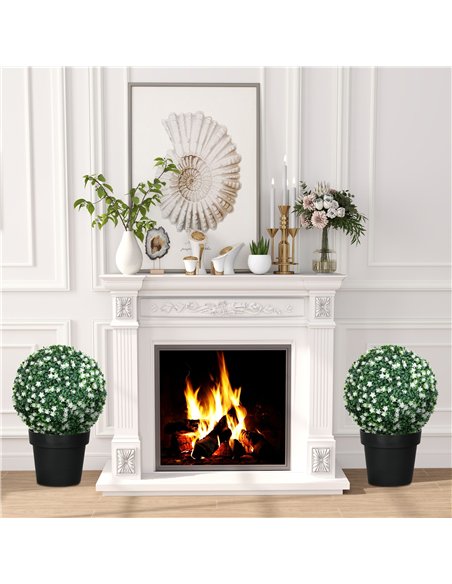 HOMCOM Set of Two Artificial Boxwood Balls Plants - White - pic 169149 | FastDaddyshop