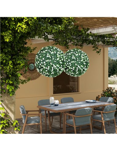 HOMCOM Set of Two Artificial Boxwood Balls Plants - White