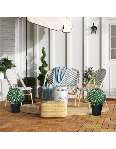 HOMCOM Set of Two Artificial Boxwood Balls Plants - White