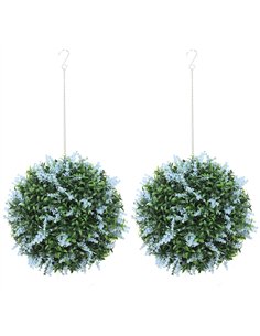 HOMCOM Set of 2 Artificial Plant Topiary Balls, UV-protected Fake Decorative Plants, Blue