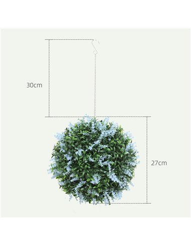 HOMCOM Set of 2 Artificial Plant Topiary Balls, UV-protected Fake Decorative Plants, Blue