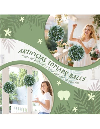 HOMCOM Set of 2 Artificial Plant Topiary Balls, UV-protected Fake Decorative Plants, Blue