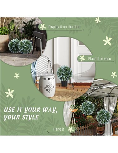 HOMCOM Set of 2 Artificial Plant Topiary Balls, UV-protected Fake Decorative Plants, Blue
