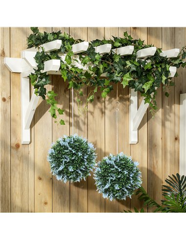 HOMCOM Set of 2 Artificial Plant Topiary Balls, UV-protected Fake Decorative Plants, Blue