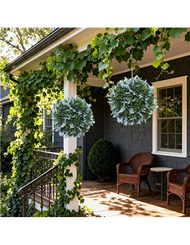 HOMCOM Set of 2 Artificial Plant Topiary Balls, UV-protected Fake Decorative Plants, Blue