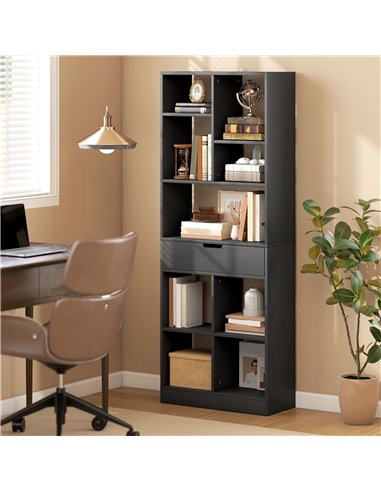 HOMCOM Tall Bookshelf with Drawer, Freestanding Bookcase for Bedroom, Living Room, Home Office, Black