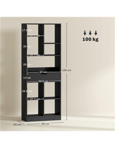 HOMCOM Tall Bookshelf with Drawer, Freestanding Bookcase for Bedroom, Living Room, Home Office, Black - pic 169163 | FastDaddyshop