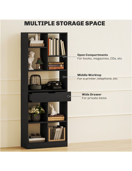 HOMCOM Tall Bookshelf with Drawer, Freestanding Bookcase for Bedroom, Living Room, Home Office, Black - pic 169164 | FastDaddyshop