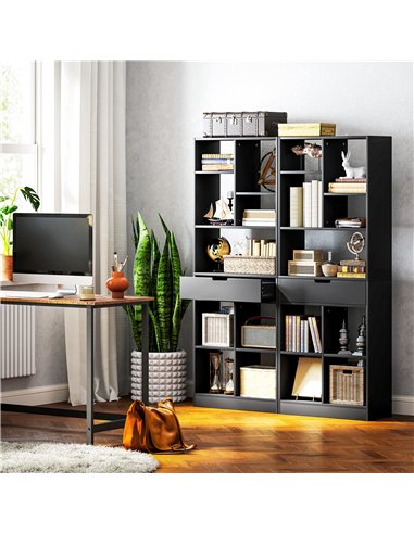HOMCOM Tall Bookshelf with Drawer, Freestanding Bookcase for Bedroom, Living Room, Home Office, Black