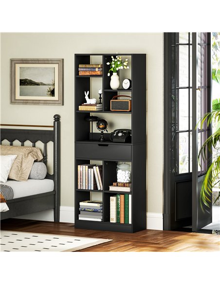 HOMCOM Tall Bookshelf with Drawer, Freestanding Bookcase for Bedroom, Living Room, Home Office, Black - pic 169167 | FastDaddyshop