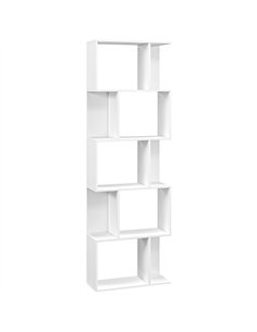 HOMCOM Bookcase, S-Shaped Wooden Bookshelf, 5 Tiers Freestanding Storage Shelf, Home Office Display Stand Rack, White