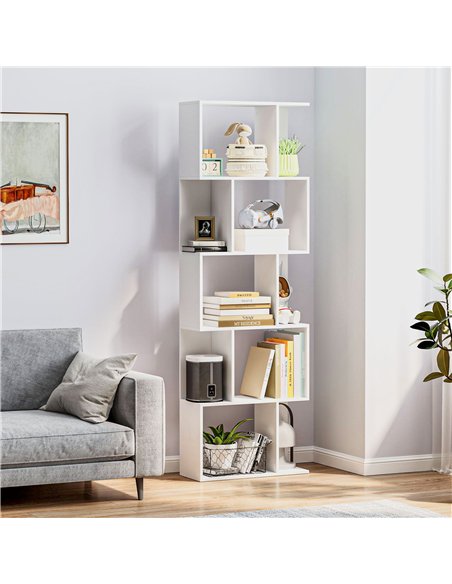 HOMCOM Bookcase, S-Shaped Wooden Bookshelf, 5 Tiers Freestanding Storage Shelf, Home Office Display Stand Rack, White - pic 169171 | FastDaddyshop