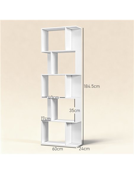HOMCOM Bookcase, S-Shaped Wooden Bookshelf, 5 Tiers Freestanding Storage Shelf, Home Office Display Stand Rack, White - pic 169172 | FastDaddyshop